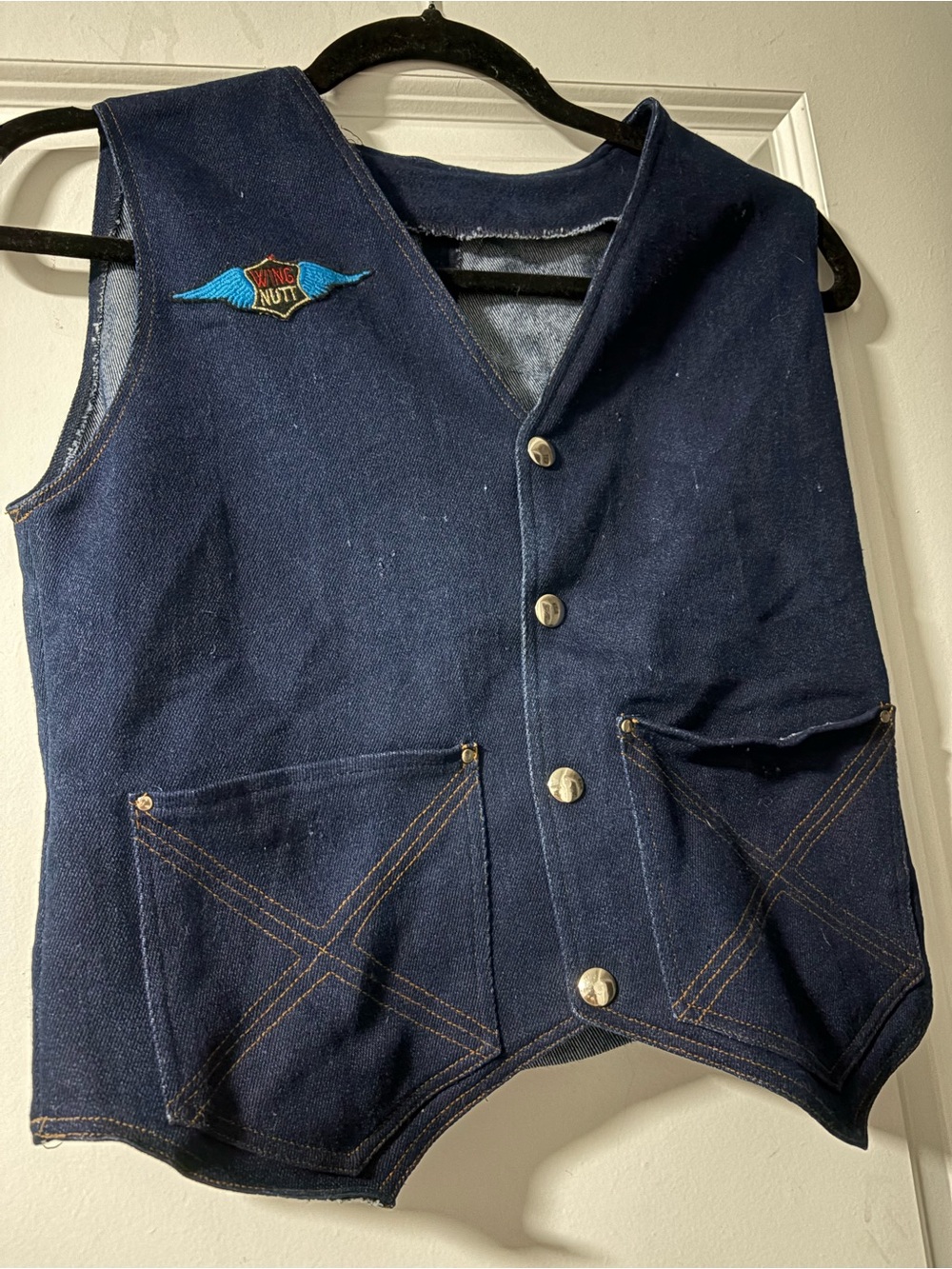 Vintage Navy Denim Vest with Blue Wing Patch